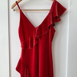 EXPRESS Red Velvet Ruffle Dress (NWT)